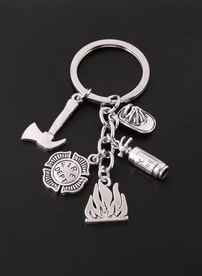 Goolsky Metal Flame Firefighter Keychain Extinguisher Ax Helmet Badge Firefighter Hero Souvenir Gift  - Image 2