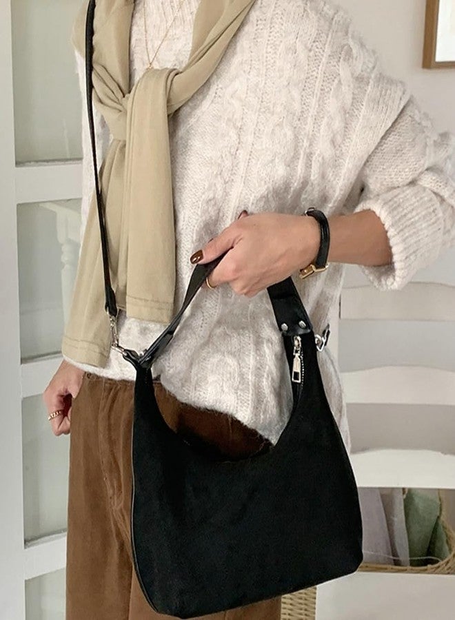Bagkeak Slouchy Suede Shoulder Bags For Women Retro Crossbody Bag Tote Bag Satchel Bag Winter Work Purses Crescent Bag Handbag Fall - Image 2