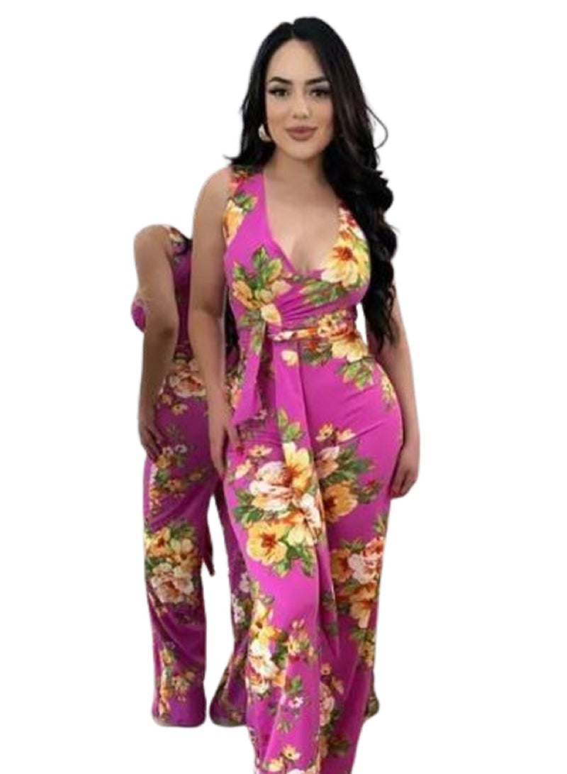 MANIKAN Jumpsuit made of pink cotton with a tie in the front 