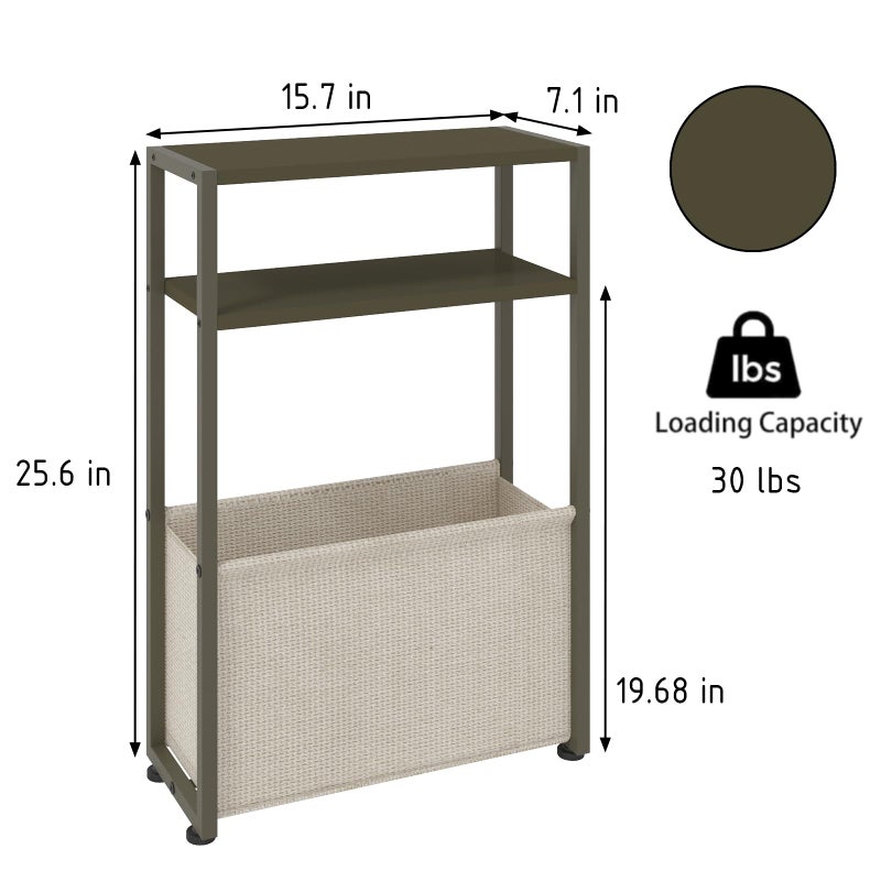 Leomonio Narrow Side Table, Slim End Tables with Fabric Basket, Skinny Table for Small Spaces, Thin Bedside Table for Living Room, Bedroom (1, Forest Green + Camel Brown) - Image 2
