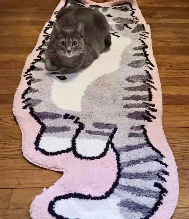 LUXAPE Pink Gray cat Rug - Cat Shaped bathmat - Handmade & Premium- 28in W (70cm) - Kitty Decor - Living Room, Bedroom, Children Room, Door mat - Luxape cat Rug (Luxape-f) - Image 4