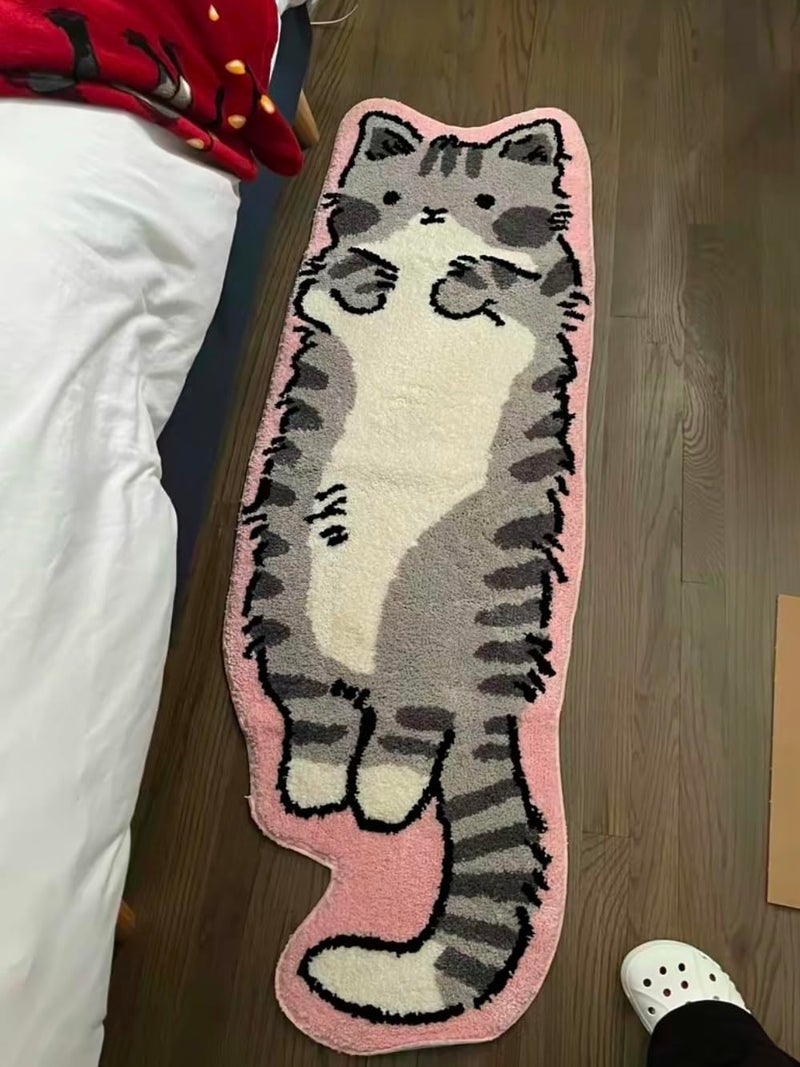 LUXAPE Pink Gray cat Rug - Cat Shaped bathmat - Handmade & Premium- 28in W (70cm) - Kitty Decor - Living Room, Bedroom, Children Room, Door mat - Luxape cat Rug (Luxape-f) - Image 1