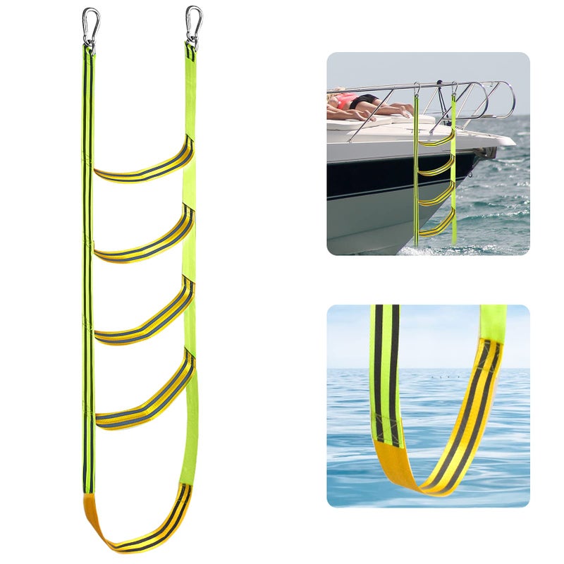 Boat Rope Ladder 5 Step Extra Long Portable Boat Ladders Extension Green Marine Climbing Rope Ladders Assist Boats Folding Ladder for Kayak Pontoon Canoeing Inflatable Boats