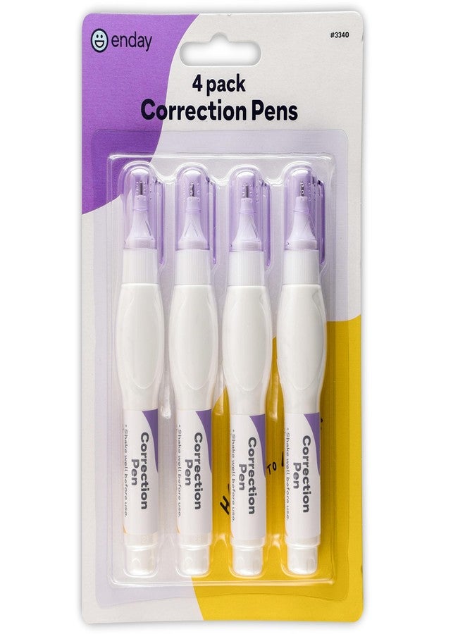 Enday Correction Pen (4 Pack) White Out Pen - 0.2 Fl Oz (7 Ml) Metal Tip Whiteout Pen, White Out pens by Enday - Image 1