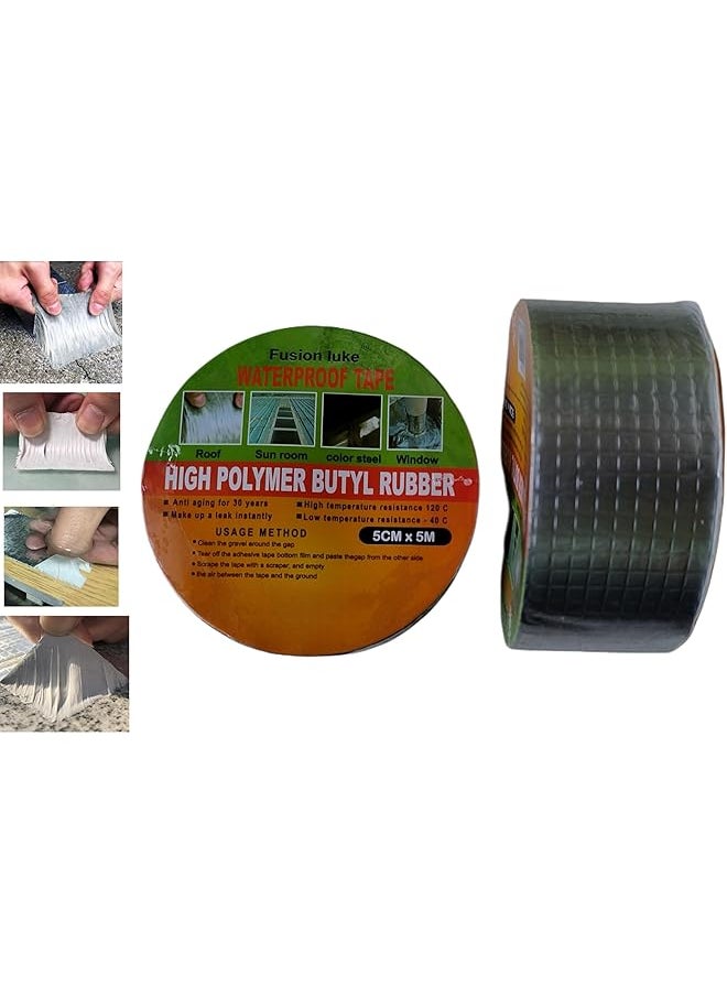 PROMASS promass Aluminum Foil Butyl Tape 5cm x5mtr Super Waterproof Tape For Leakage Roof Leak, Surface Crack, Window Seal, Boat Sealing, Gap Sealer, Pipe Rupture, Wall Crack, High Temperature Resistance  - Image 1