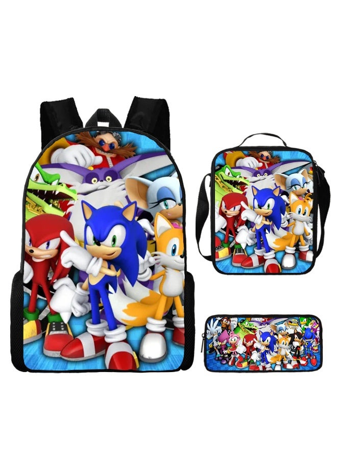 SONIC New Sonic Backpack, Pencil Case Crossbody Bag, Three-Piece Style, Boys' and Girls' Backpack, Casual Sports Travel Backpack, Student Schoolbag - Image 1