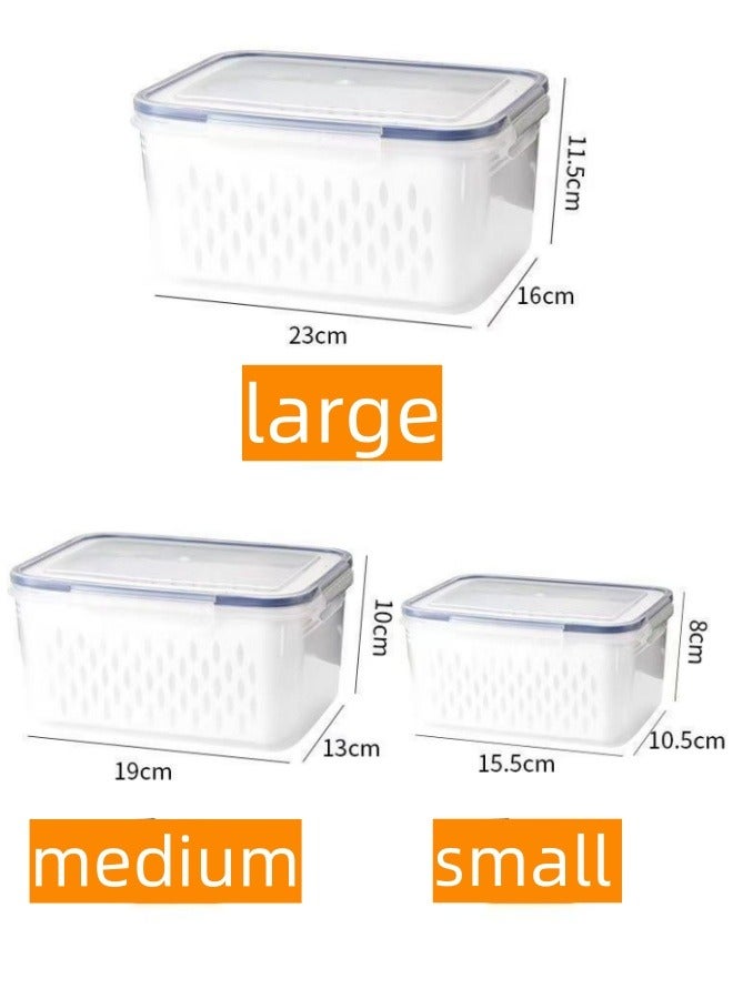 لوكسا مجموعة 3 قطع - صناديق تخزين المطبخ - محكمة الإغلاق، صالحة للاستخدام في الميكروويف والفريزر | منظمو الثلاجة والمخزن | حاويات متينة مع 3 سلال تصريف وفواصل | للمطبخ، الطعام والخضروات. حاوية بلاستيكية لحفظ السلطة والتوت والخس واللحوم طازجة ومنظمة لتخزين الثلاجة - Image 2
