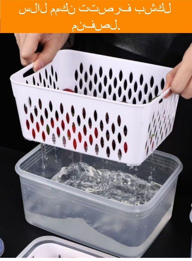 لوكسا مجموعة 3 قطع - صناديق تخزين المطبخ - محكمة الإغلاق، صالحة للاستخدام في الميكروويف والفريزر | منظمو الثلاجة والمخزن | حاويات متينة مع 3 سلال تصريف وفواصل | للمطبخ، الطعام والخضروات. حاوية بلاستيكية لحفظ السلطة والتوت والخس واللحوم طازجة ومنظمة لتخزين الثلاجة - Image 3