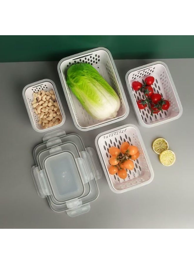 لوكسا مجموعة 3 قطع - صناديق تخزين المطبخ - محكمة الإغلاق، صالحة للاستخدام في الميكروويف والفريزر | منظمو الثلاجة والمخزن | حاويات متينة مع 3 سلال تصريف وفواصل | للمطبخ، الطعام والخضروات. حاوية بلاستيكية لحفظ السلطة والتوت والخس واللحوم طازجة ومنظمة لتخزين الثلاجة - Image 5