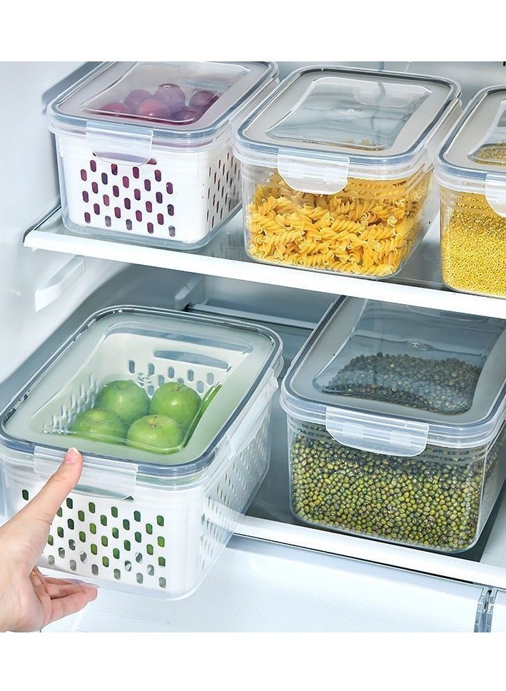 لوكسا مجموعة 3 قطع - صناديق تخزين المطبخ - محكمة الإغلاق، صالحة للاستخدام في الميكروويف والفريزر | منظمو الثلاجة والمخزن | حاويات متينة مع 3 سلال تصريف وفواصل | للمطبخ، الطعام والخضروات. حاوية بلاستيكية لحفظ السلطة والتوت والخس واللحوم طازجة ومنظمة لتخزين الثلاجة - Image 1
