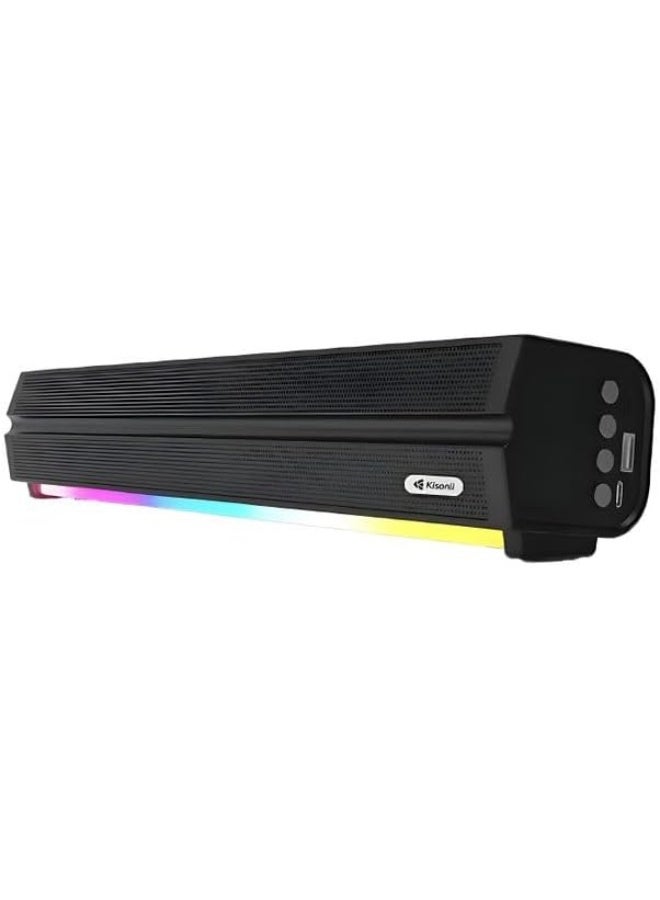 Kisonli مكبر صوت LED-802 RGB، 5 واط خرج صوت، 5 ساعات بطارية، شحن نوع-C - أسود - Image 4