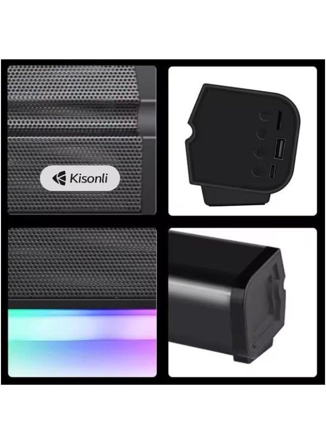Kisonli مكبر صوت LED-802 RGB، 5 واط خرج صوت، 5 ساعات بطارية، شحن نوع-C - أسود - Image 2