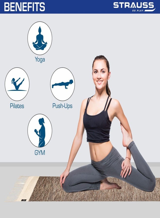 STRAUSS: Cotton Yoga Mat with Carry Bag For Women and Men | Exercise mat for home workout, Anti Slip Fitness mat | Washable, Breathable, Sweat Absorbent & Eco-friendly material - 2X6ft, Brown - Image 4
