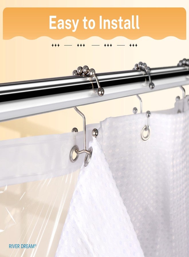 River Dream Waffle 3 in 1 Shower Curtain Set, White Fabric Shower Curtain and Clear Liner Set with Double Sided Hooks, Waterproof, 72" W*72" H - Image 2