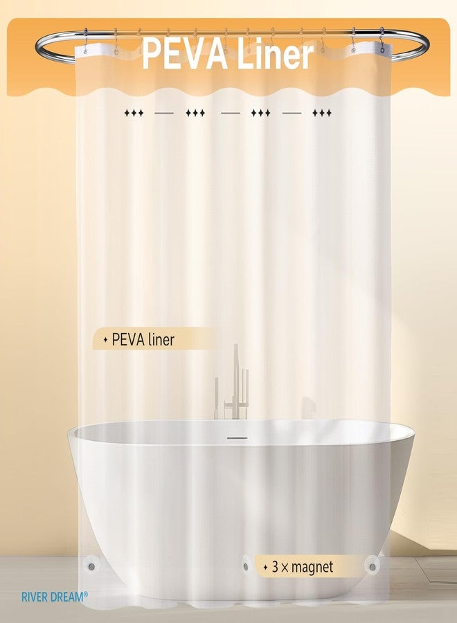 River Dream Waffle 3 in 1 Shower Curtain Set, White Fabric Shower Curtain and Clear Liner Set with Double Sided Hooks, Waterproof, 72" W*72" H - Image 3