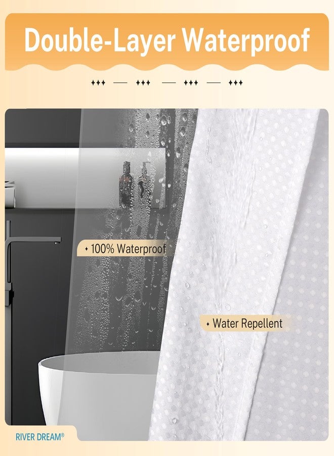 River Dream Waffle 3 in 1 Shower Curtain Set, White Fabric Shower Curtain and Clear Liner Set with Double Sided Hooks, Waterproof, 72" W*72" H - Image 4