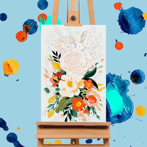 Offito 4 Pack Framed Paint by Numbers Kit for Adults Beginners with Wooden Easel, Flowers Easy Paint by Number Kit with Frame, Watercolor Adult Paint by Number Framed Canvas (8 * 12 Inch) - Image 5
