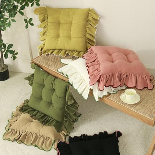 Huierxun Cotton Ruffles Chair Cushion for Dining Chairs Soft Comfortable Chair Pads with Ties Farmhouse Country Seat Cushion for Kitchen Chairs Office Chairs (Pink,16"x16") - Image 5