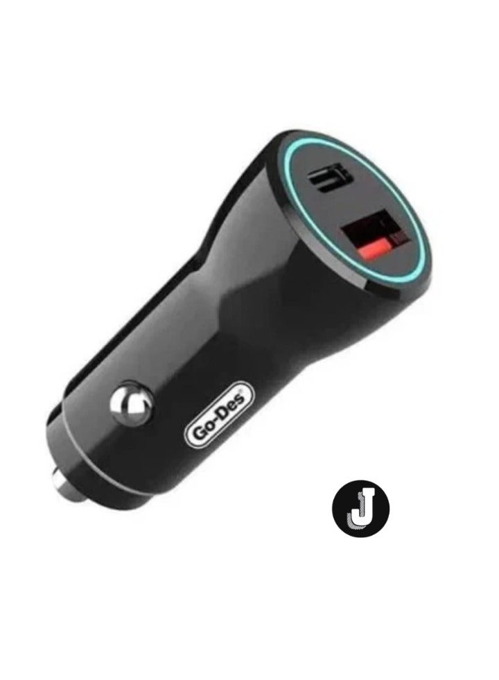 JAJEEK Fast Charge Dual Port PD Car Charger – 20W Max USB-C & USB-A Charger for iPhone, Android & More - Image 1