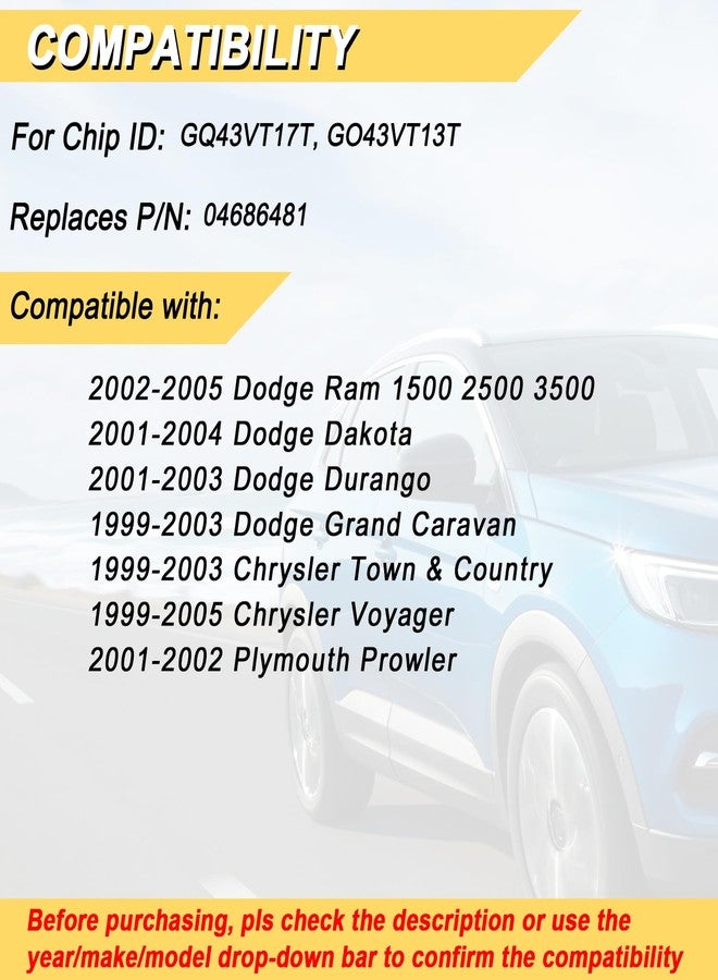 Vurkcy Key Fob Replacement for Dodge Ram 1500 2500 3500 2002-2005, Dakota 2001-2004, Durango 2001-2003, Grand Caravan/Chrysler/Plymouth Prowler, GQ43VT17T, 04686481, 2Pcs - Image 2