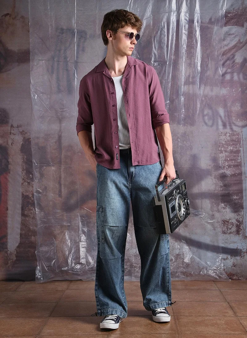 Hubberholme Men Comfort Fit Cuban Collar Textured Casual Shirt