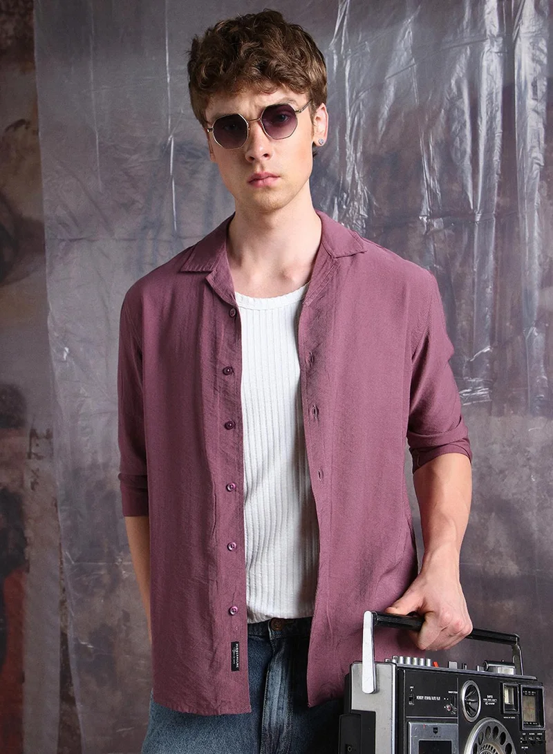 Hubberholme Men Comfort Fit Cuban Collar Textured Casual Shirt