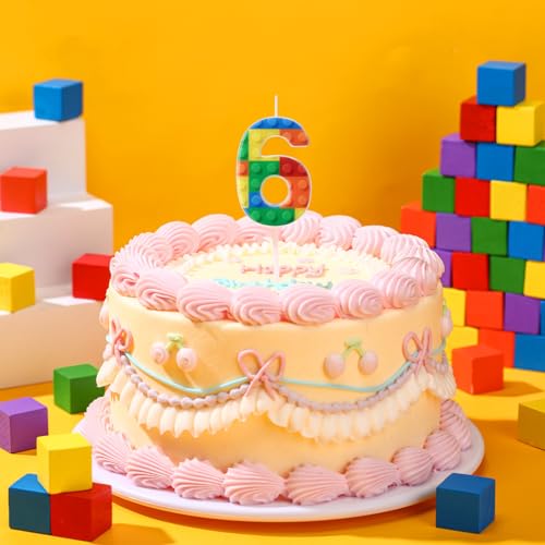 Rossesay Building Block Number 0-9 Birthday Cake Candle Numeral Birthday Sparkler Candles for Building Block Cake Topper for Party Decorations Supplies(Number 6) - Image 4