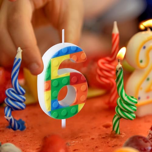 Rossesay Building Block Number 0-9 Birthday Cake Candle Numeral Birthday Sparkler Candles for Building Block Cake Topper for Party Decorations Supplies(Number 6) - Image 3