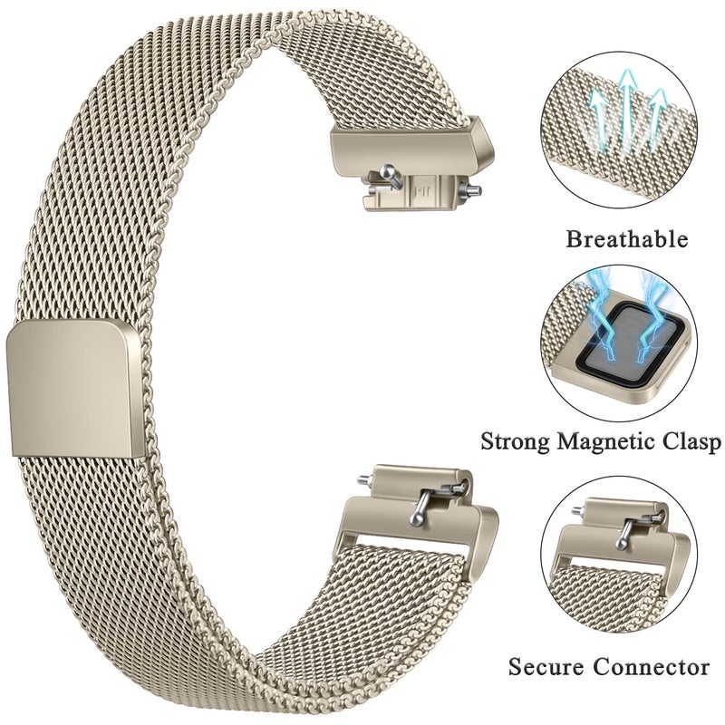 Vanjua for Fitbit Inspire 2 Bands Women Men, Stainless Steel Metal Mesh Loop Adjustable Magnetic Wristband Replacement Strap for Fitbit Inspire 2 Fitness Tracker (Small, Champagne Gold) - Image 3