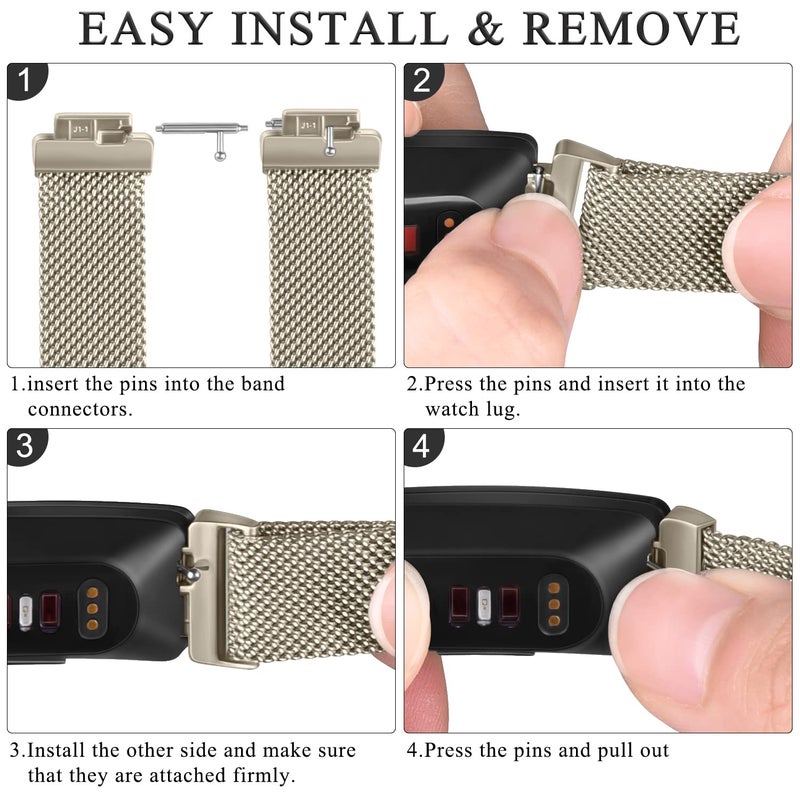 Vanjua for Fitbit Inspire 2 Bands Women Men, Stainless Steel Metal Mesh Loop Adjustable Magnetic Wristband Replacement Strap for Fitbit Inspire 2 Fitness Tracker (Small, Champagne Gold) - Image 5