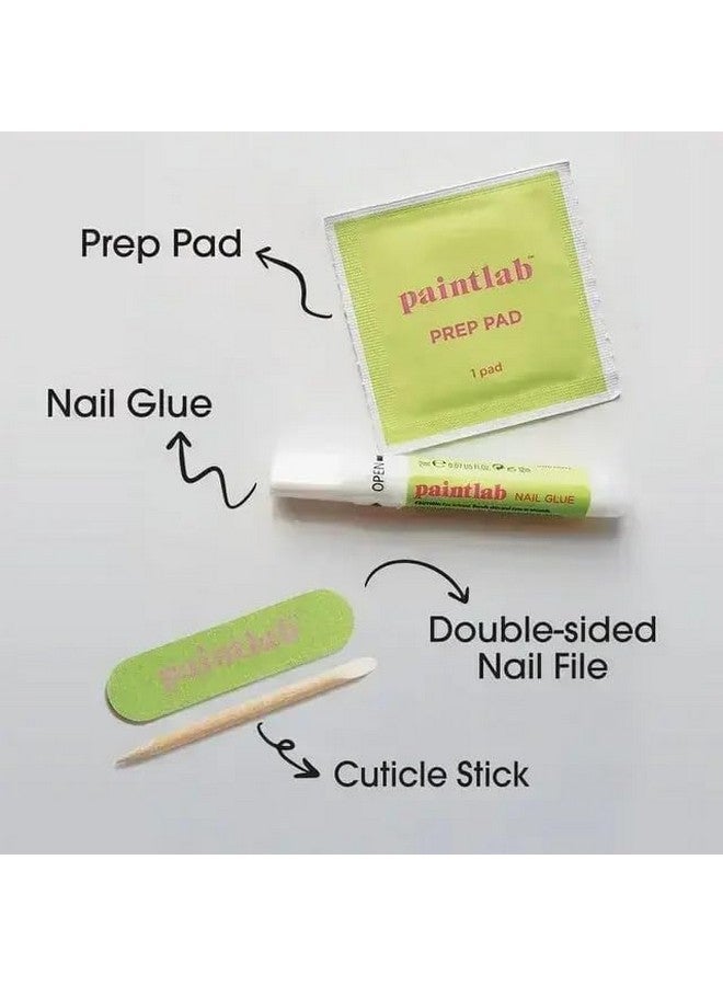 PaintLab Press-On Nails Manicure Kit, Classic French, 30-Piece Set, Long-Lasting Fake Nails With Glue, File, Prep Pad & Cuticle Stick - Image 3