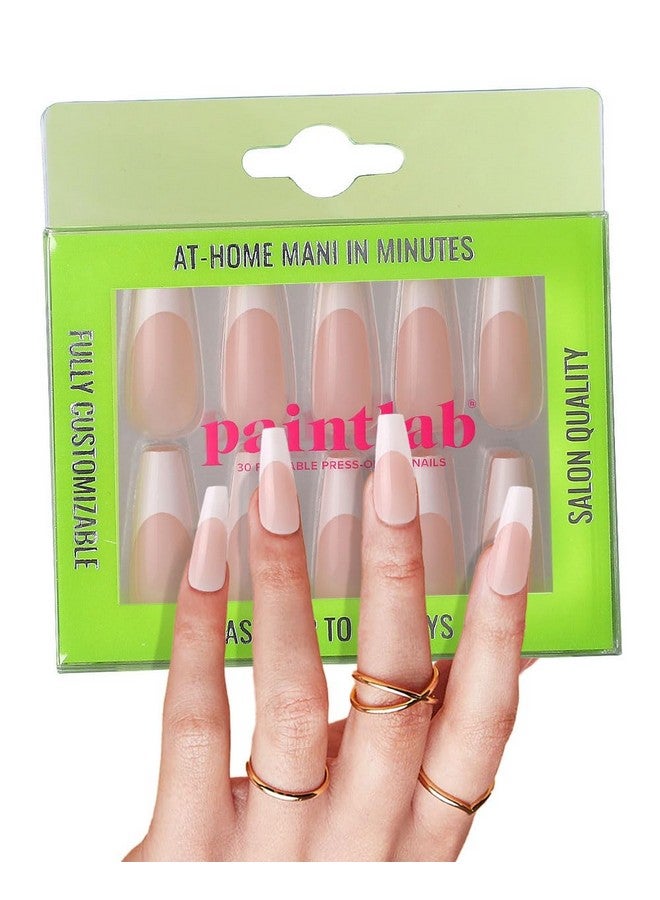 PaintLab Press-On Nails Manicure Kit, Classic French, 30-Piece Set, Long-Lasting Fake Nails With Glue, File, Prep Pad & Cuticle Stick - Image 1