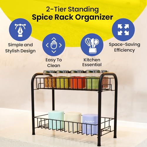 WonderStand MIRA | 2-Tier Metal Home/Kitchen Countertop Spice Rack Container Organizer (Black) - Image 2