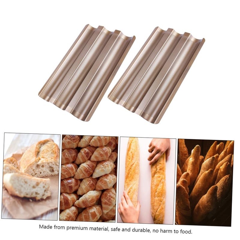 2Pcs Non Stick Perforated Baguette Pan French Bread Baking Mold - Image 5
