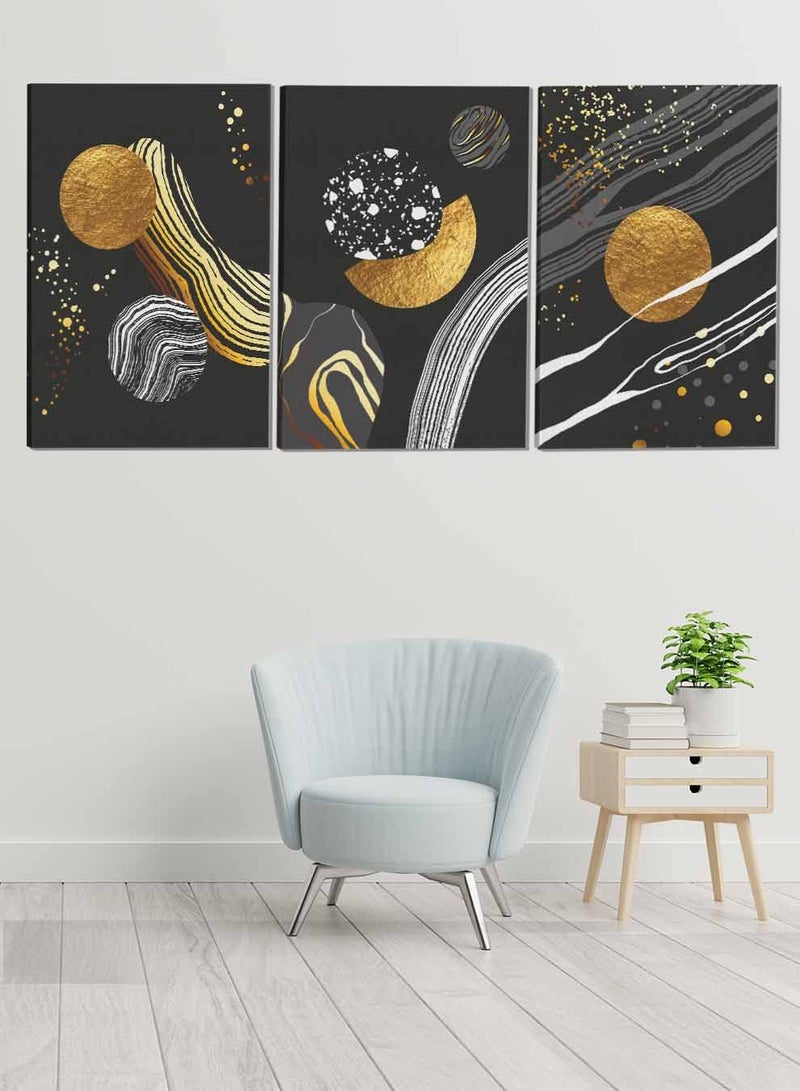 لوحة طقم من ٣ لوحات كانفاس على إطار خشبي تصميم رسم تجريدي للفضاء للمنزل غرفة المعيشة المكتب الديكور - Image 1