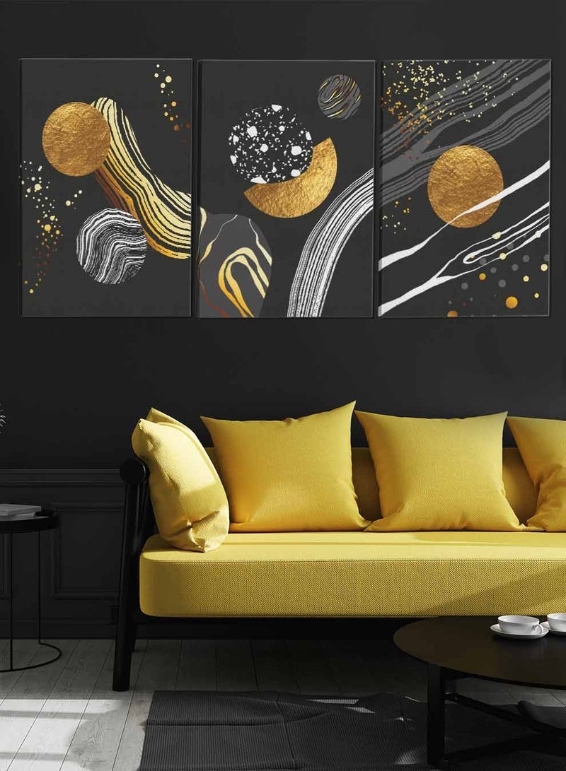 لوحة طقم من ٣ لوحات كانفاس على إطار خشبي تصميم رسم تجريدي للفضاء للمنزل غرفة المعيشة المكتب الديكور - Image 3