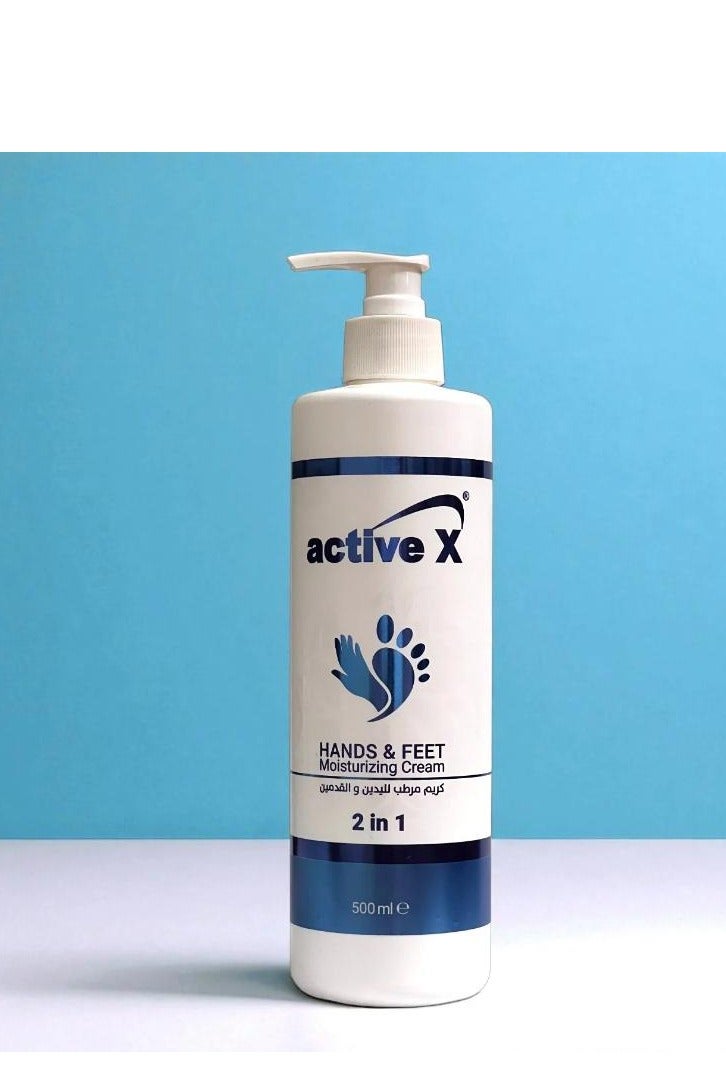 active X 2 in1 Hands and Feet Moisturizing Cream Deep Hydration & Softening Care for Rough, Dry Skin with Shea Butter Intensive Nourishing Cream for Cracked Hands and Feet 500ml 