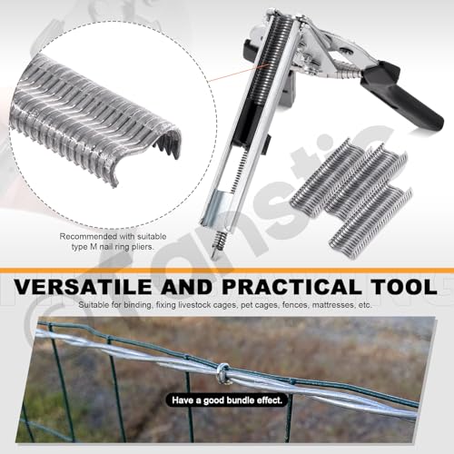 Tanstic 3000Pcs M Nails M Clips Professional Upholstery Hog Rings M Staples for Type M Hog Nail Ring Pliers Assortment Kit Fence Fastening - Image 3