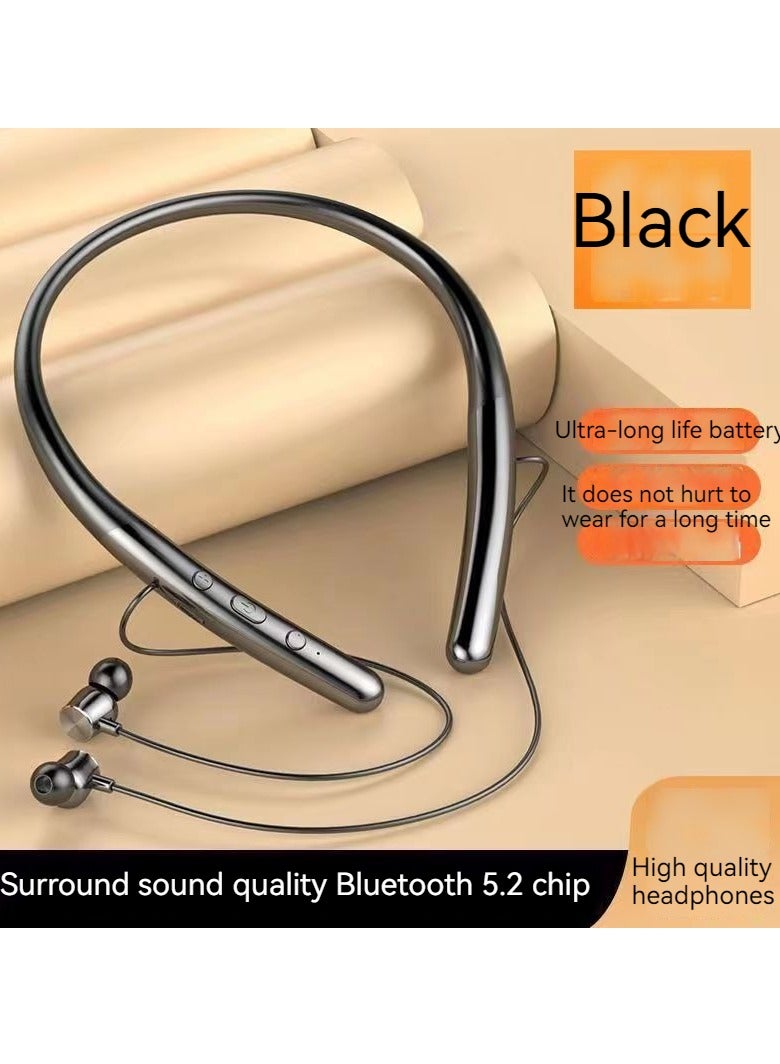 سماعة بلوتوث جديدة معلقة على الرقبة، عمر بطارية طويل جدًا، سماعة بلوتوث رياضية لاسلكية معلقة على الرقبة، لون أسود - Image 1
