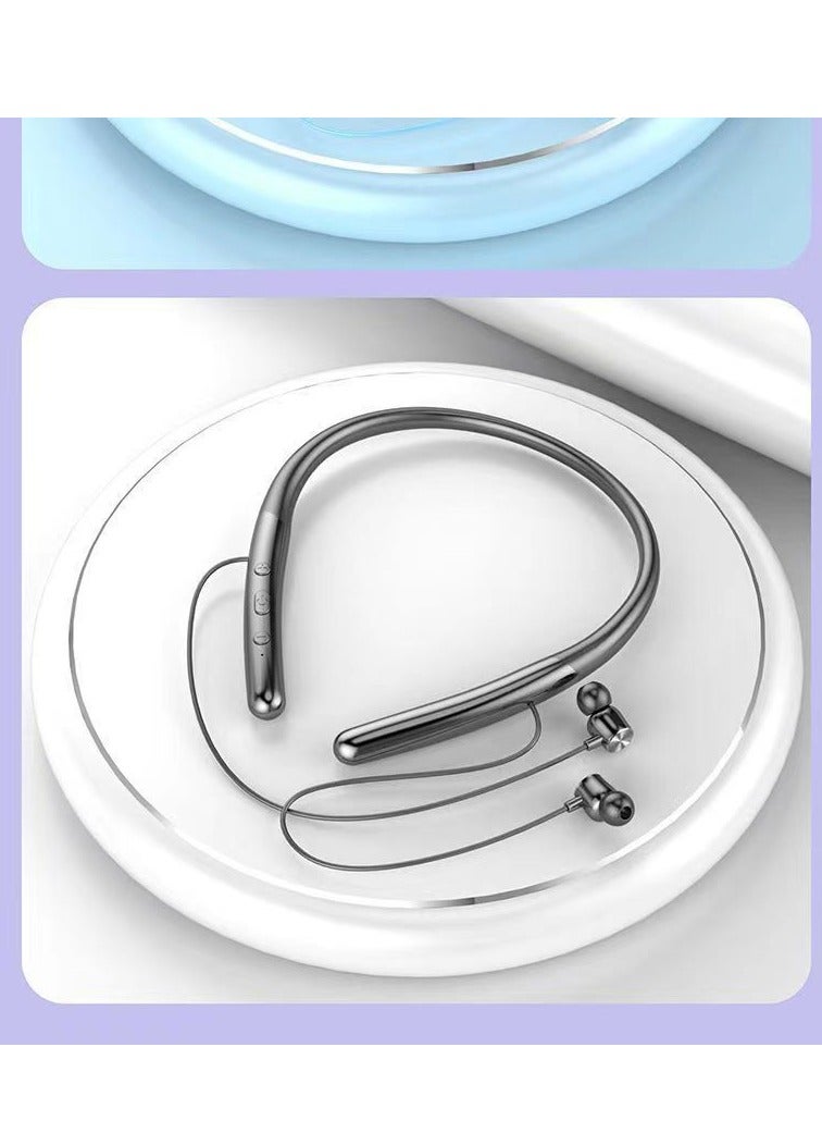 سماعة بلوتوث جديدة معلقة على الرقبة، عمر بطارية طويل جدًا، سماعة بلوتوث رياضية لاسلكية معلقة على الرقبة، لون أسود - Image 5