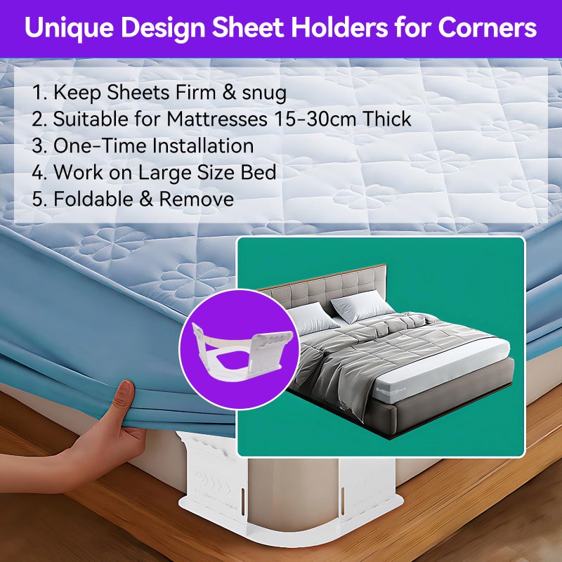 CaLeQi Bed Sheet Holder Removable Easy to Install Fits 5.9-11.8in thicknesses Mattress Sizes Sheet Holders Keep Sheets Firm & Tight More Convenient Than Traditional Bed Sheet Clips is The Perfect Choice  - Image 4