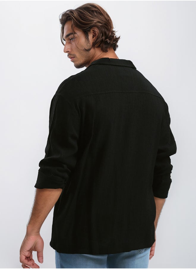 RAVIN - Full Buttons Long Sleeves Casual Black Shirt - Image 1
