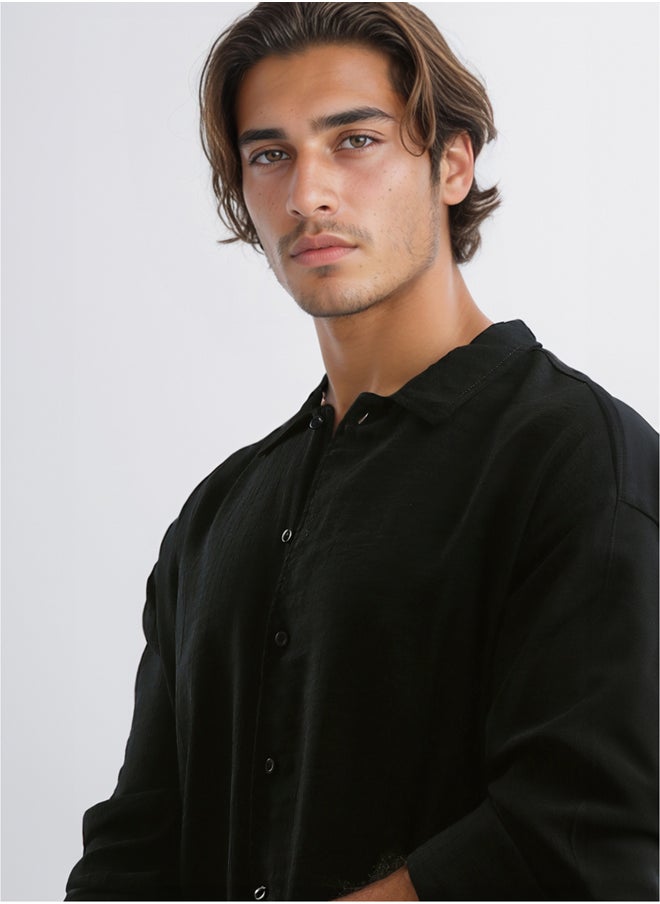 RAVIN - Full Buttons Long Sleeves Casual Black Shirt - Image 1