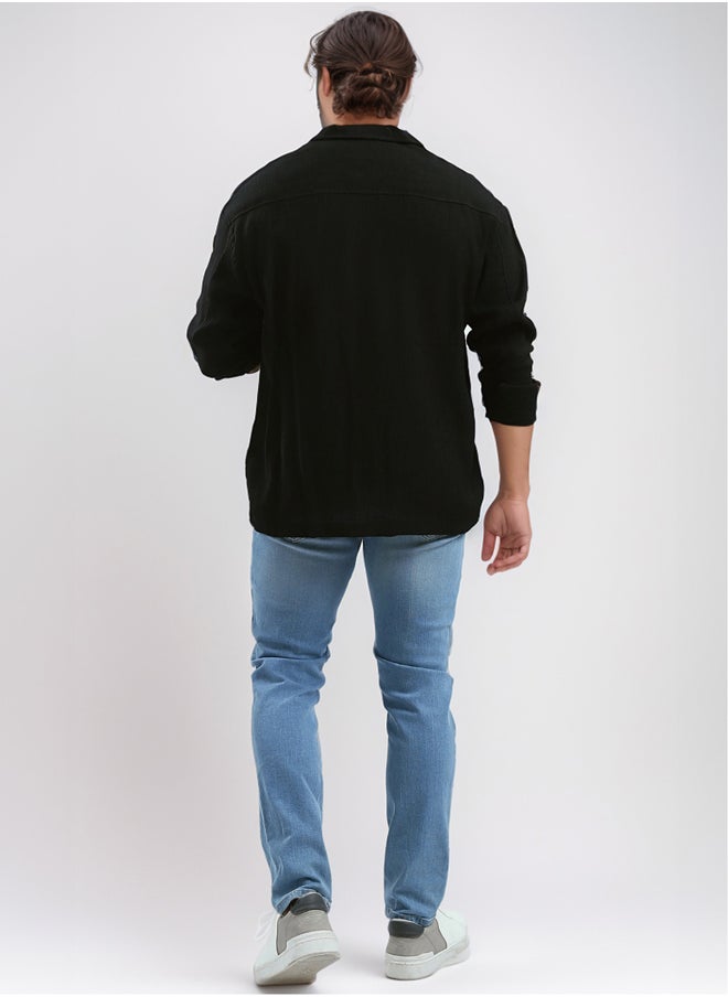 RAVIN - Full Buttons Long Sleeves Casual Black Shirt - Image 1