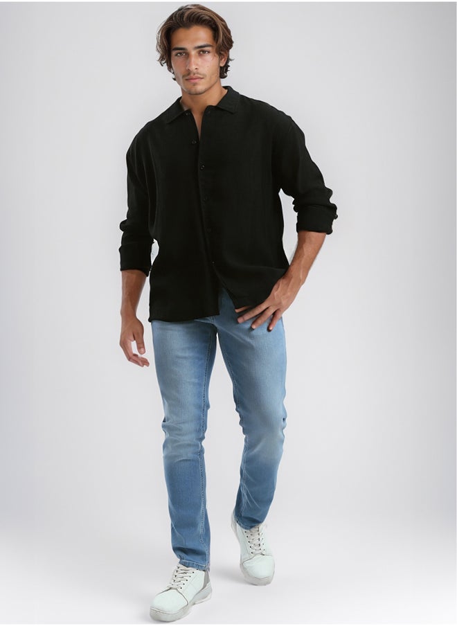 RAVIN - Full Buttons Long Sleeves Casual Black Shirt - Image 1