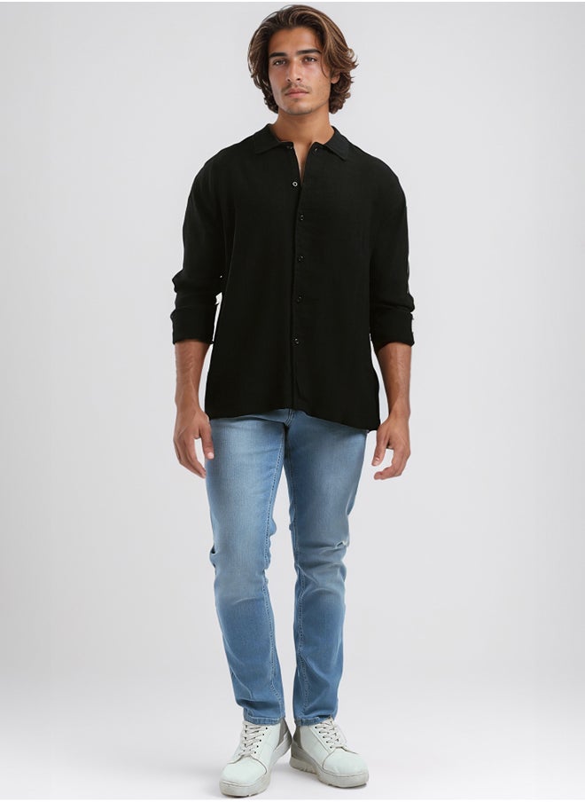 RAVIN - Full Buttons Long Sleeves Casual Black Shirt - Image 1