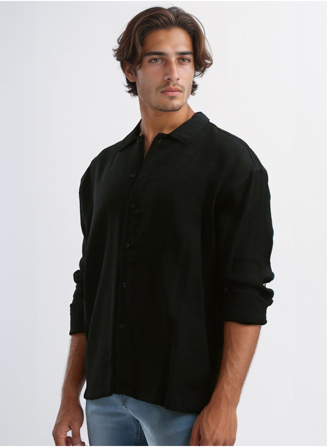RAVIN - Full Buttons Long Sleeves Casual Black Shirt - Image 1