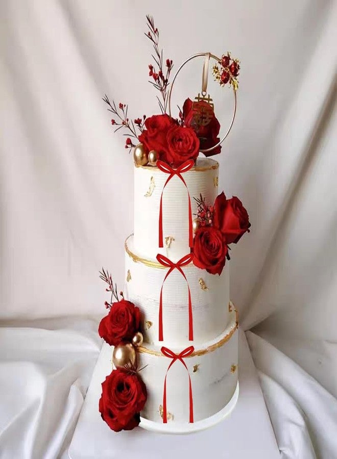 Doacpcr 20 PCS Red Bow Cupcake Toppers，Red Ribbon Bow Cake Decorations，Bowknot Ribbons Coquette, High Footed Cup Balloon Wall Party Decorations，Bridal Wedding Cake Dessert Baby Party Supplies - Image 4