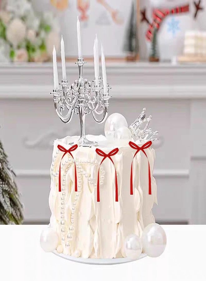 Doacpcr 20 PCS Red Bow Cupcake Toppers，Red Ribbon Bow Cake Decorations，Bowknot Ribbons Coquette, High Footed Cup Balloon Wall Party Decorations，Bridal Wedding Cake Dessert Baby Party Supplies - Image 3
