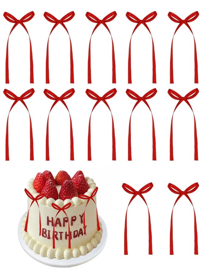 Doacpcr 20 PCS Red Bow Cupcake Toppers，Red Ribbon Bow Cake Decorations，Bowknot Ribbons Coquette, High Footed Cup Balloon Wall Party Decorations，Bridal Wedding Cake Dessert Baby Party Supplies - Image 1